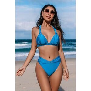 NEW CUPSHE Lurex Knotted Strap Bikini Top & Cheeky Bottoms Set SIZE XL